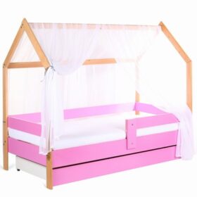 Model Domek krevet kućica sa fiokom i dušekom roze (bukva)