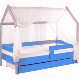 Model Domek krevet kućica sa fiokom i dušekom plavi (bukva)