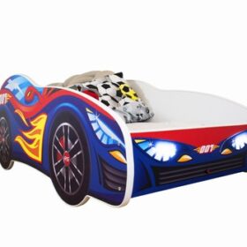 Serija Racing Car-Red Blue LED Dečiji krevet sa dušekom i letvicama