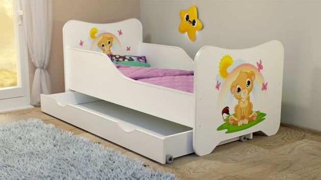 Serija Happy Kitty-Lion King sa fiokom- Dečiji krevet sa dušekom i letvicama