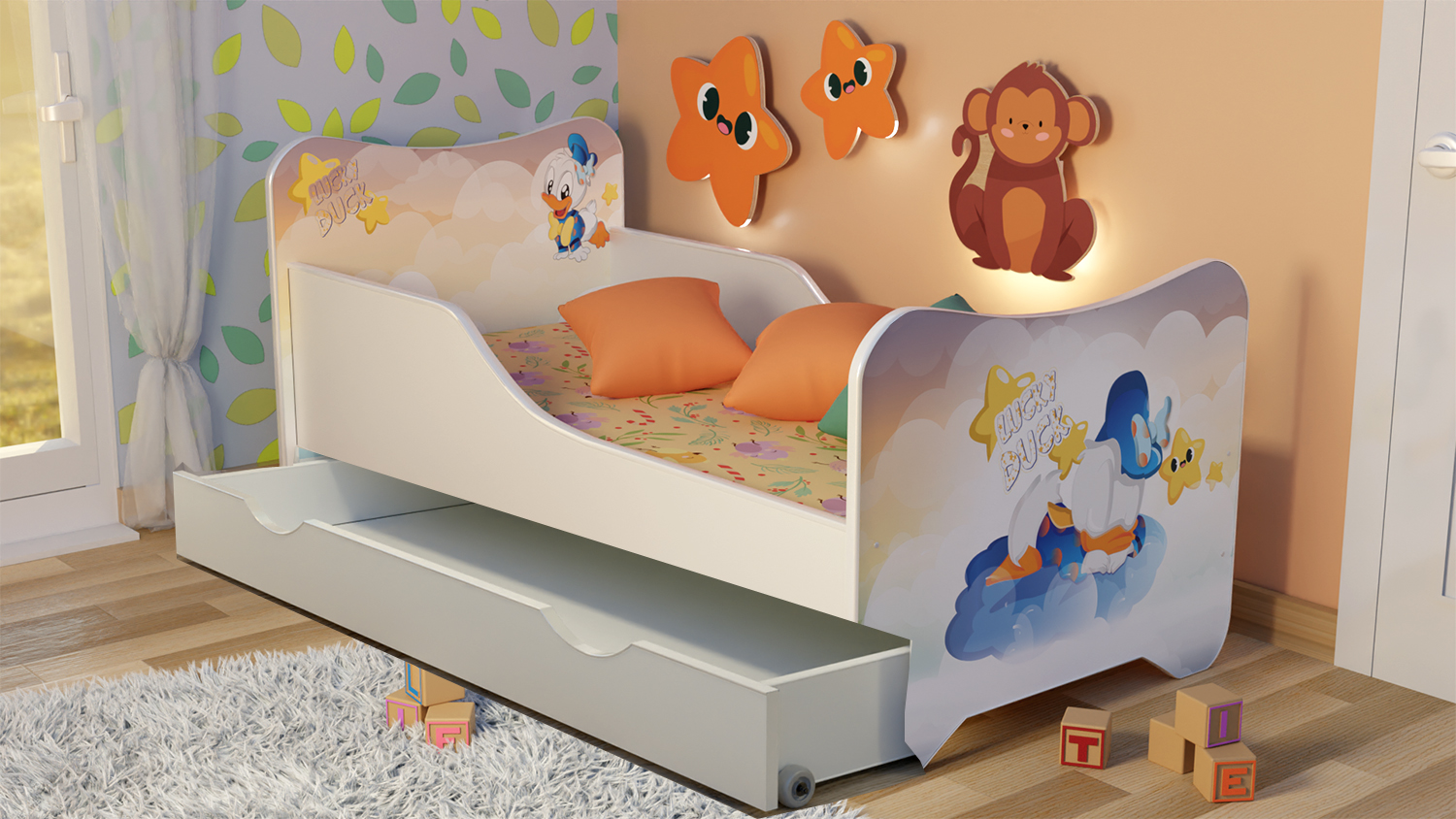 Serija Happy Kitty-Lucky Duck sa fiokom- Dečiji krevet sa dušekom i letvicama